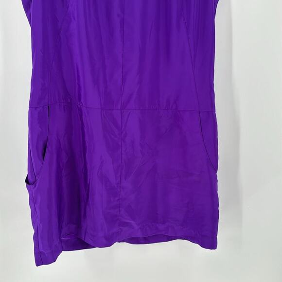 ASOS shimmer purple dropped waist cap sleeve side pockets mini dress versatile - Picture 6 of 10